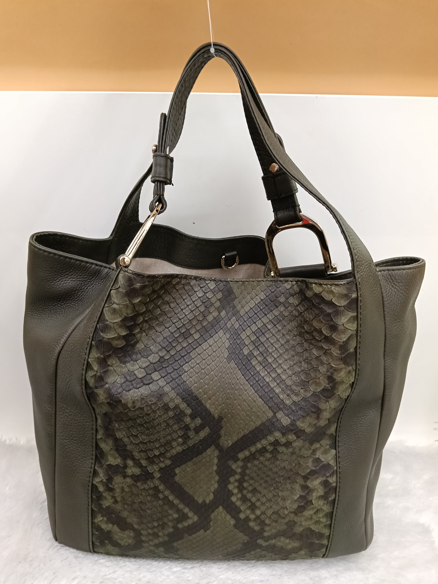 Gucci Tote Greenwich Medium Python Khaki GHW