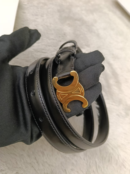 Celine Triomphe Belt Small Elegant Smooth Calfskin Black GHW size 80