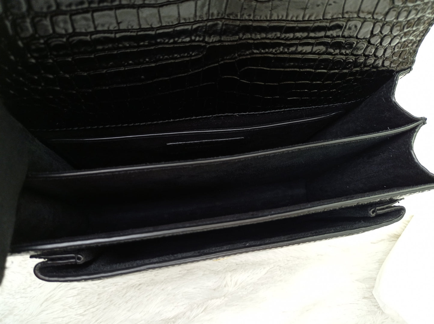 YsL Sunset Medium Croco Black GHW 2022