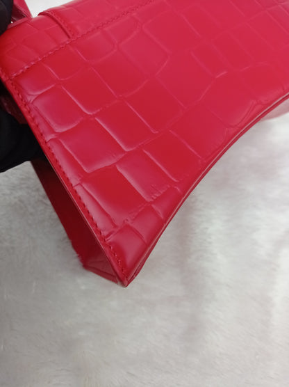 Balenciaga Hourglass Small Top Handle Croco Red SHW 2021