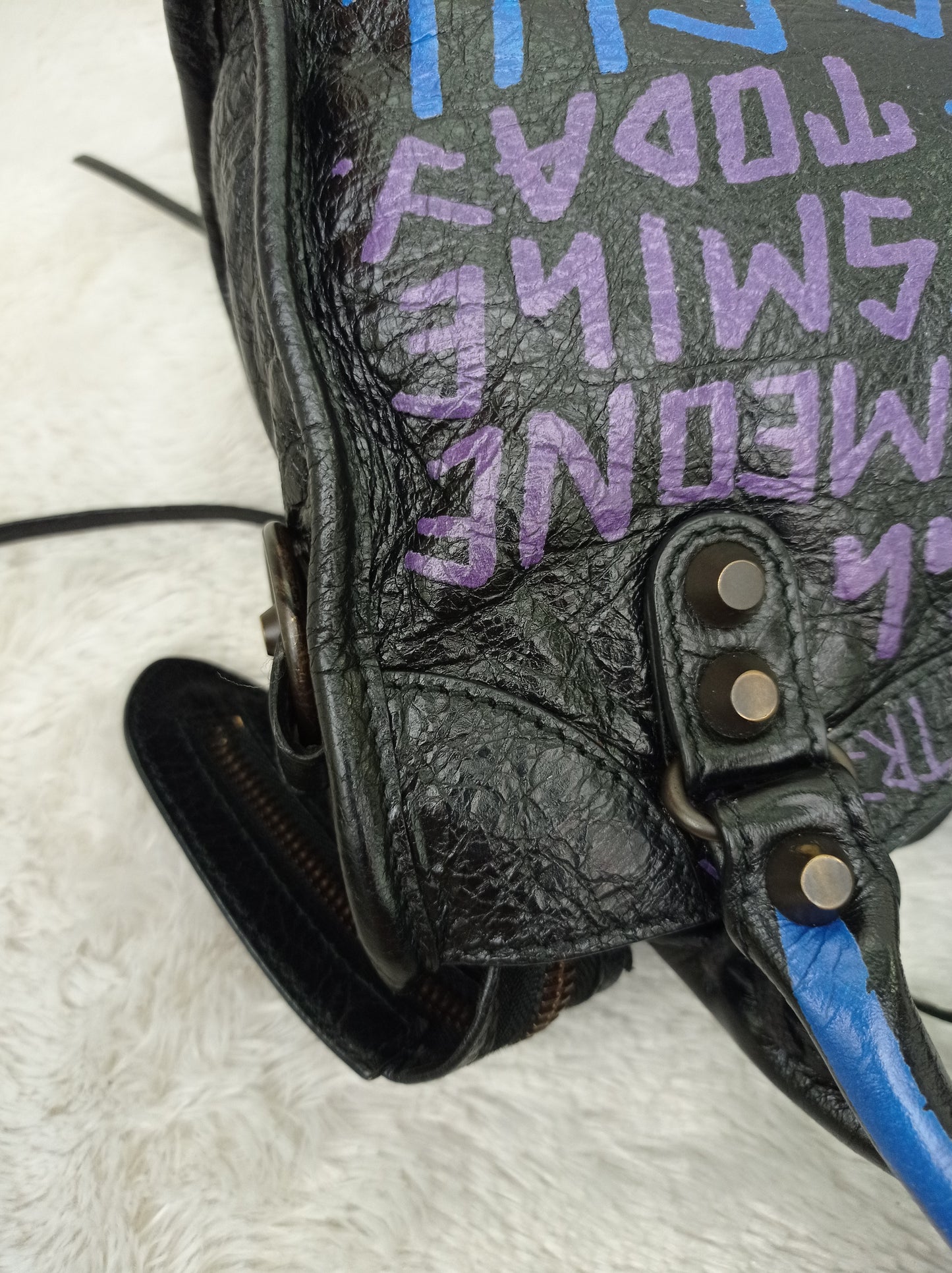Balenciaga Mini City Classic Graffiti Black Bleu Violet RGHW 2018
