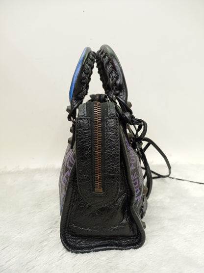 Balenciaga Mini City Classic Graffiti Black Bleu Violet RGHW 2018