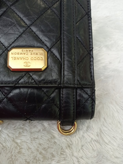Chanel City School Flap Mini Messenger Calfskin Black GHW (CHIP)