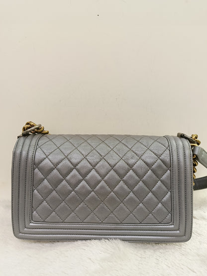 Chanel Boy 25 Calfskin Silver RGHW #19