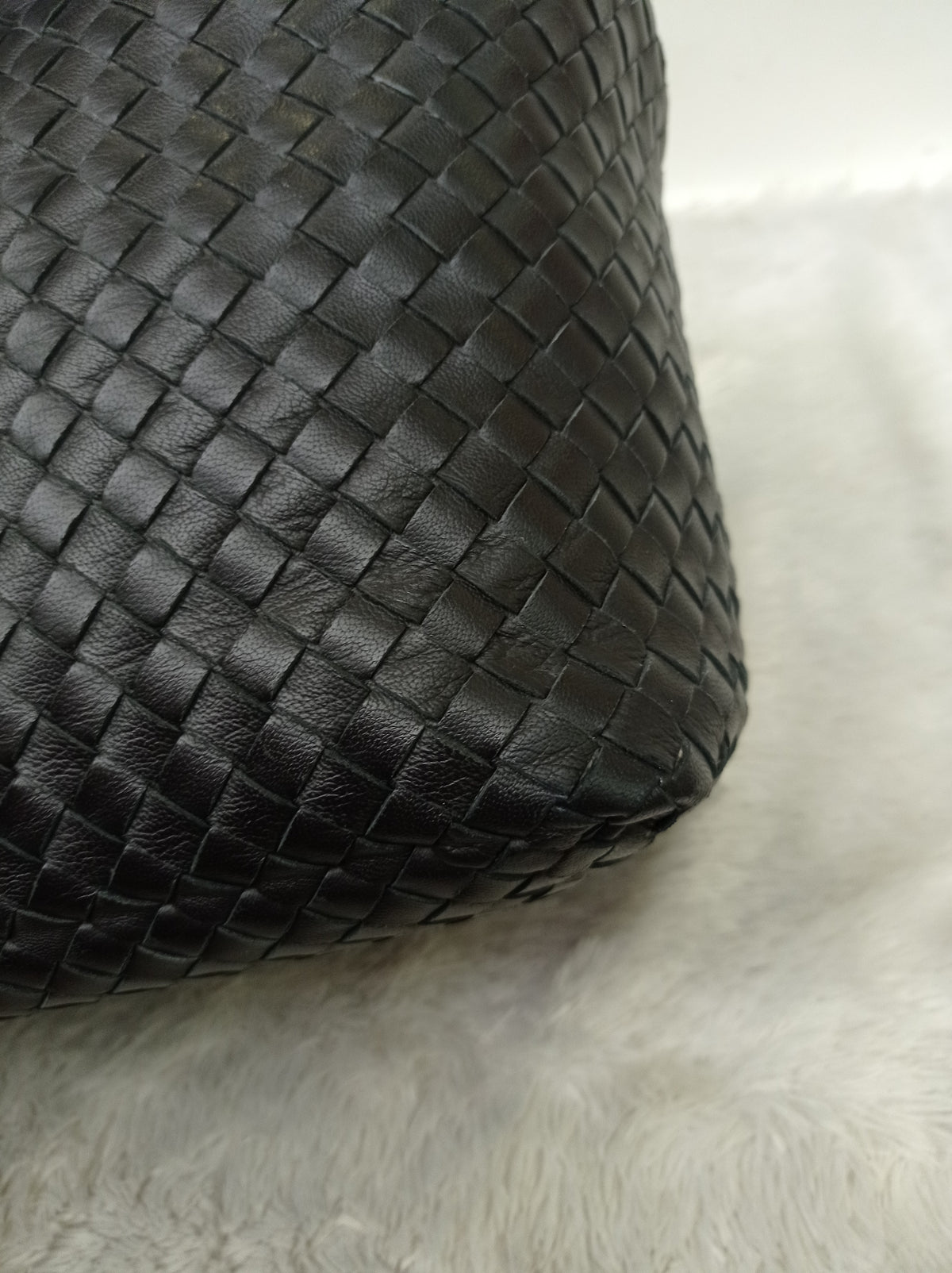 Bottega Veneta Nappa Intrecciato Ayers Brick Tote Black Snake Skin RHW