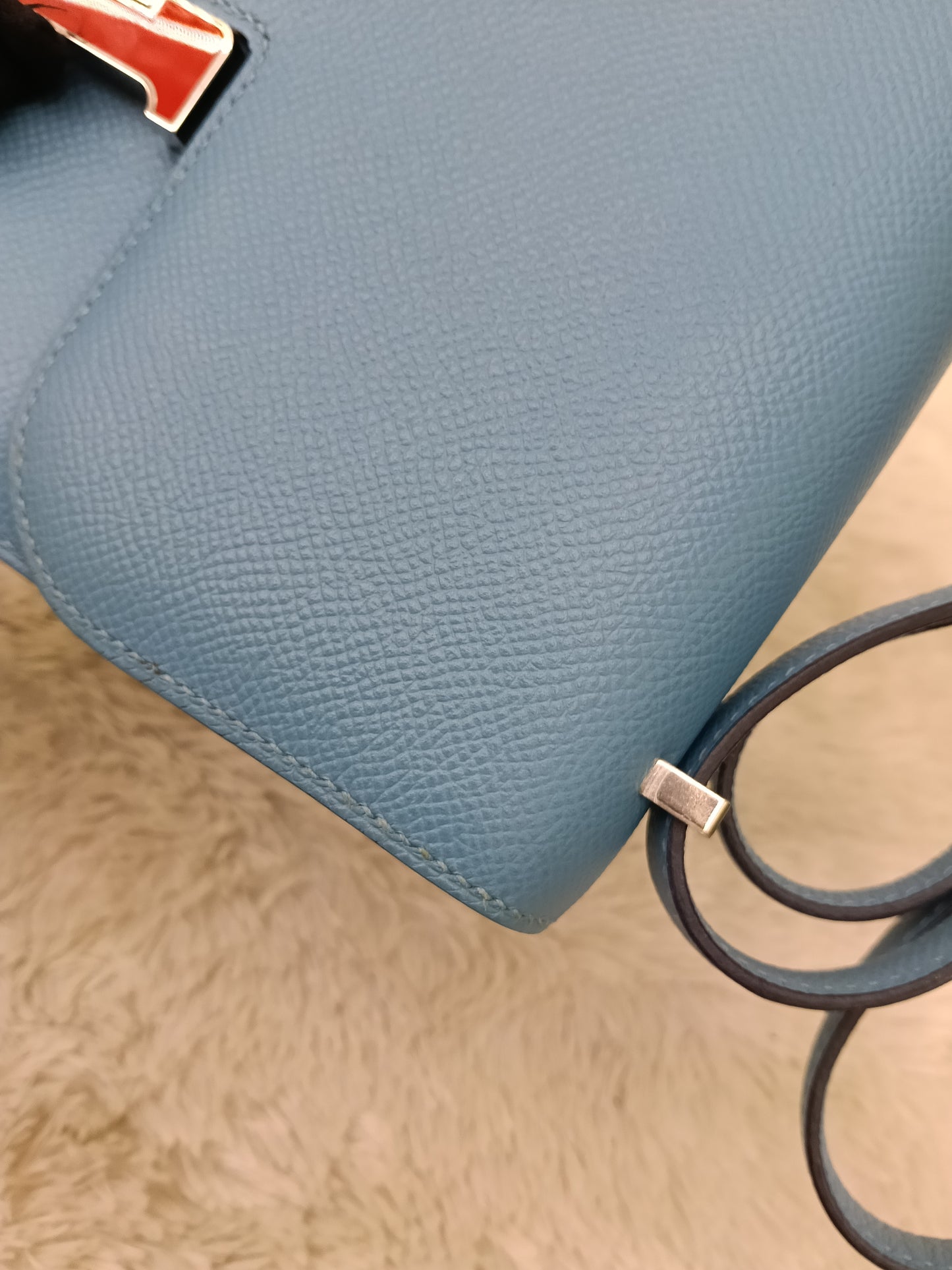 Hermes Constance 18 Epsom Bleu De Nord Rouge De Coeur Enamel PHW #Y