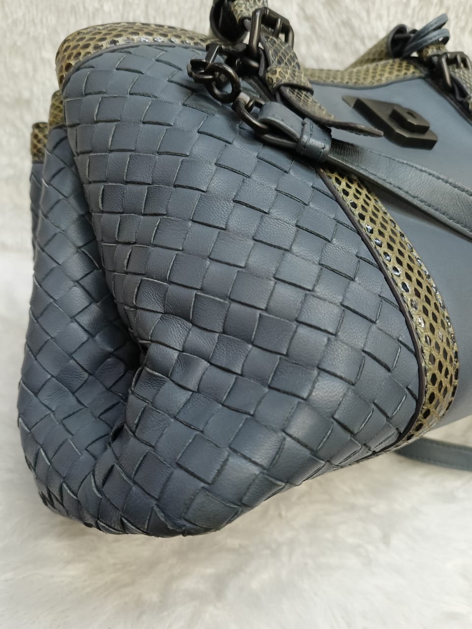 Bottega Veneta Rome Small Lizard Blue