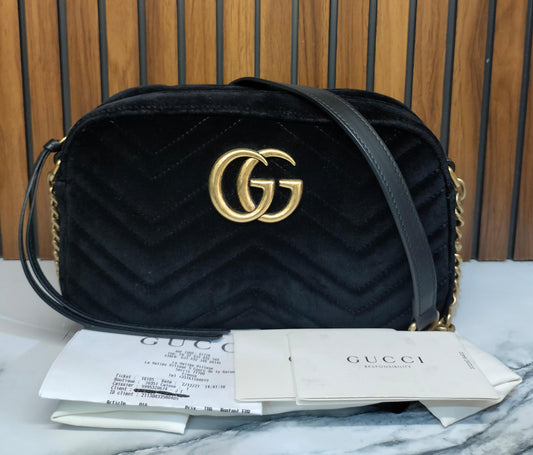 Gucci Camera Marmont Velvet Black GHW 2021