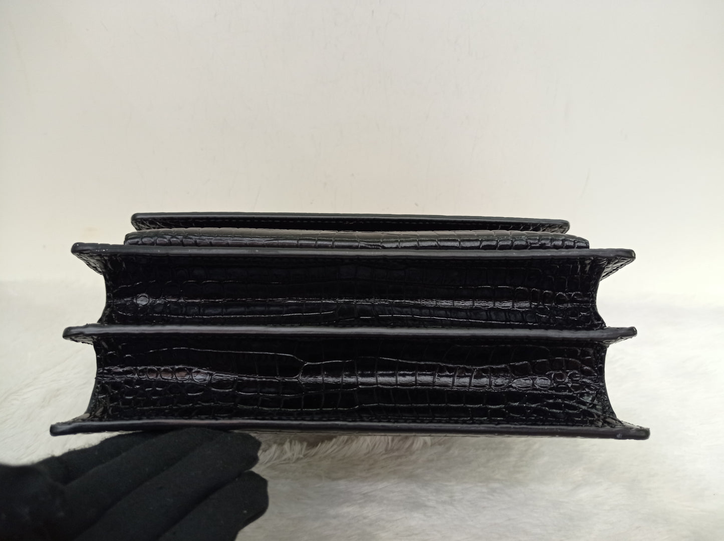 YsL Sunset Medium Croco Black GHW 2022