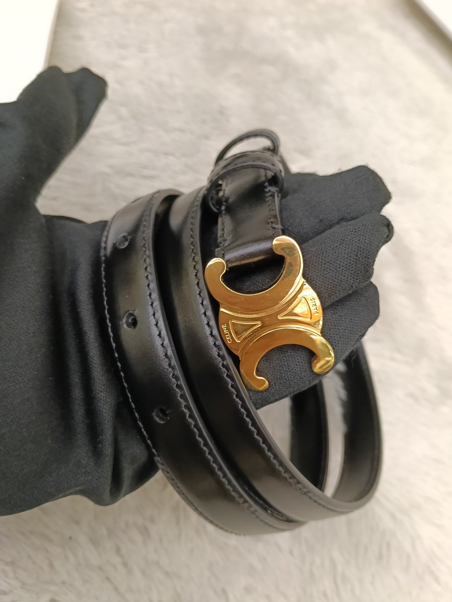 Celine Triomphe Belt Small Elegant Smooth Calfskin Black GHW size 80