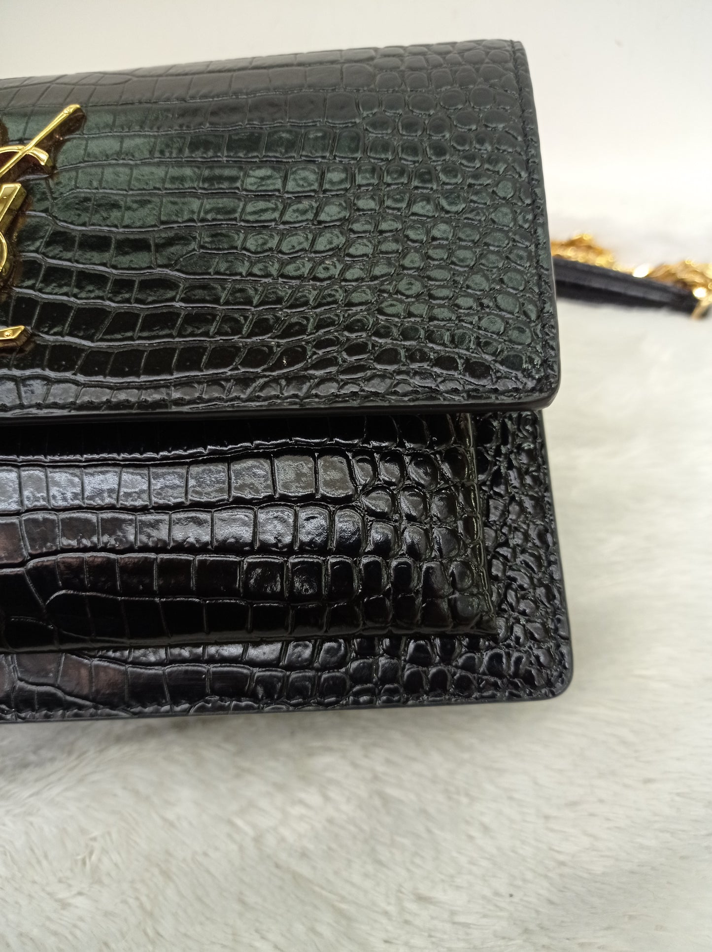 YsL Sunset Medium Croco Black GHW 2022