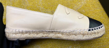 Chanel Espadrilles Leather Beige Black Size 36