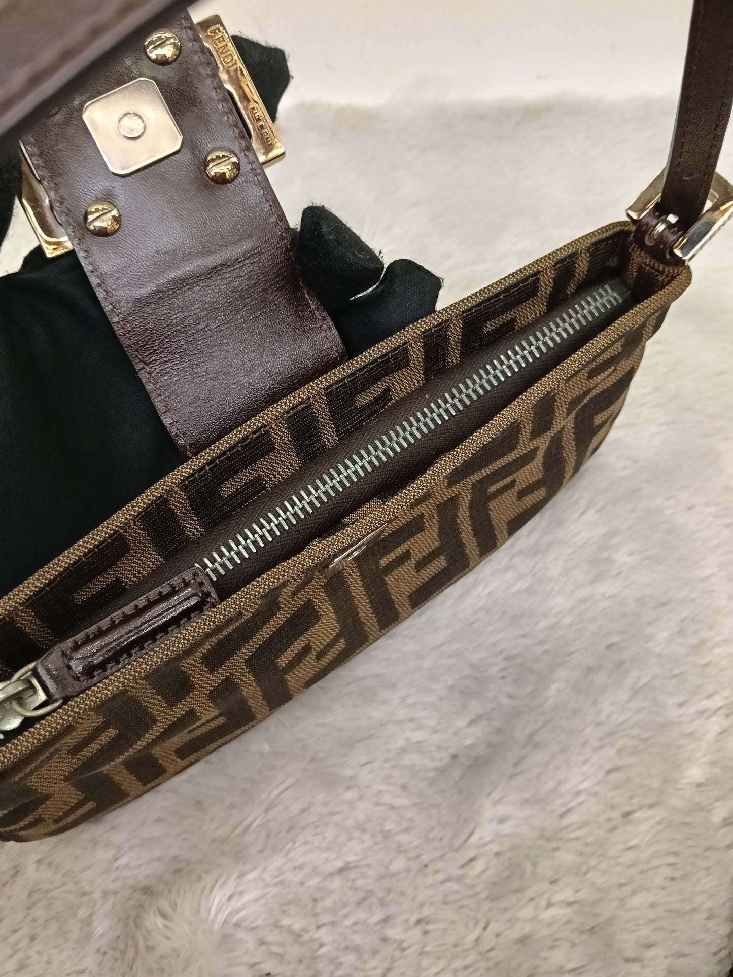 Fendi Pochette Flap Tobacco Zucca Canvas Brown SHW