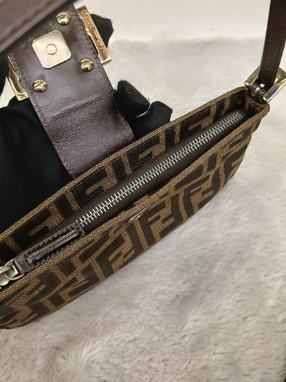 Fendi Pochette Flap Tobacco Zucca Canvas Brown SHW
