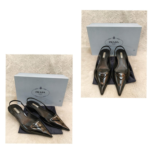 Prada Triangle Sling Back Patent leather Black Size 39