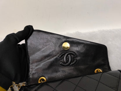 Chanel Shoulder Double Flap Tassel Lizard Black GHW #1