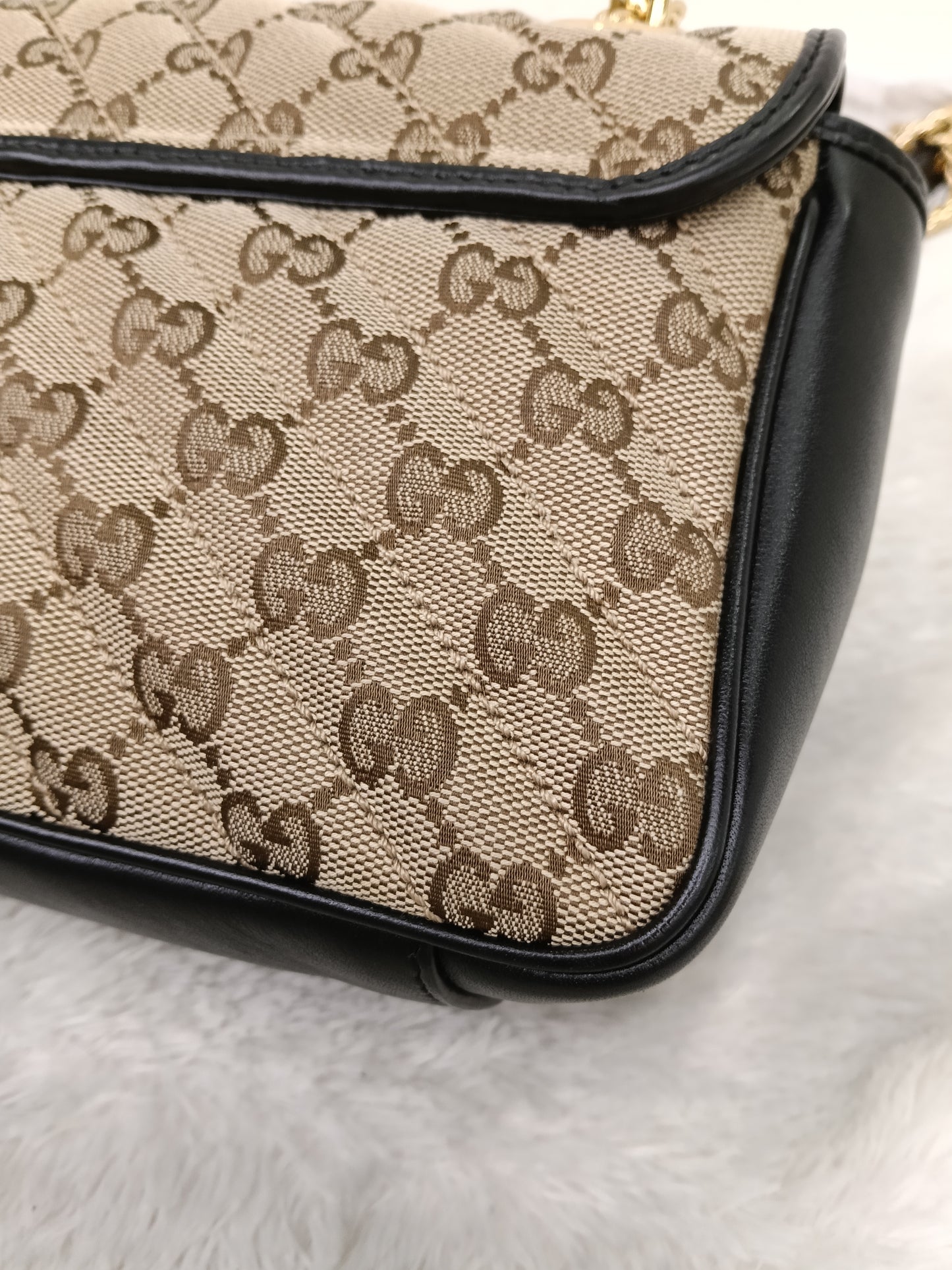 Gucci Marmont Small Canvas Beige Black GHW