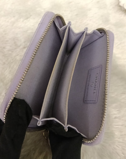 Chanel Zip Around Coin Wallet Purse Caviar Light Purple SHW #31