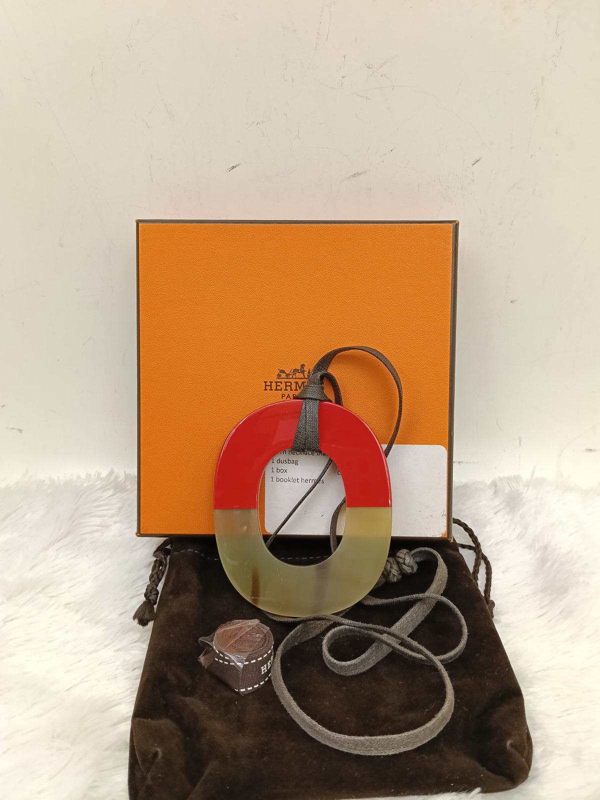 *NEW* Hermes Pendant Buffalo Horn Necklace Lacquer Red