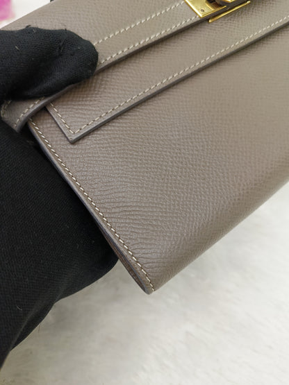 Hermes Kelly Wallet Epsom Etoupe GHW #D