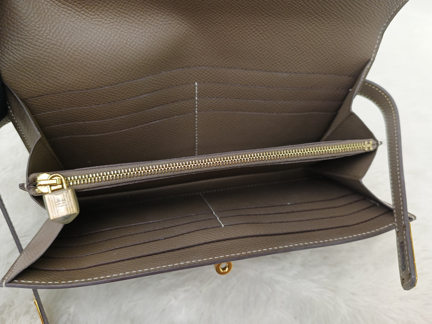 Hermes Kelly Wallet Epsom Etoupe GHW #D