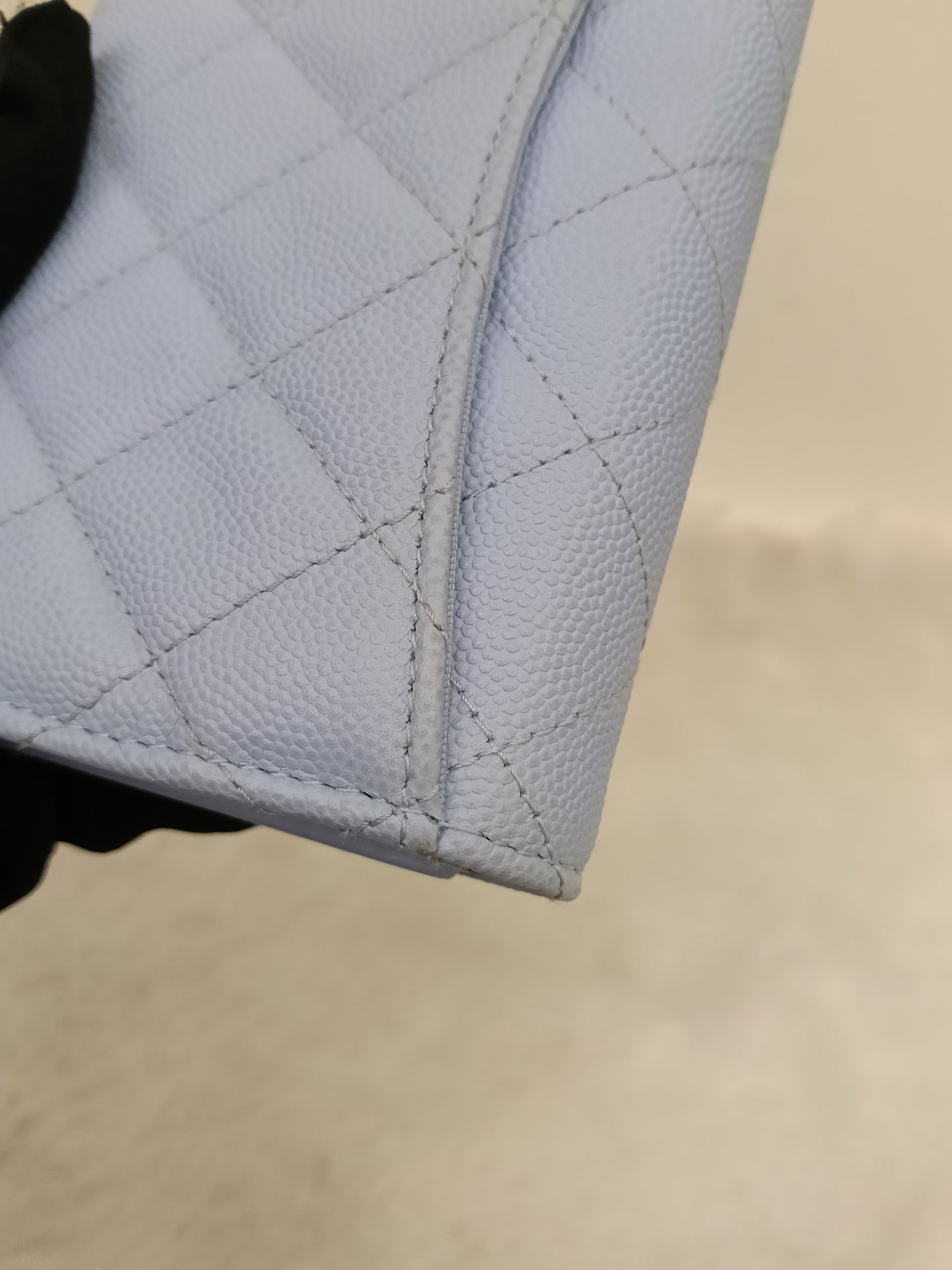 Chanel Trifold Wallet Caviar Light Blue LGHW (CHIP)
