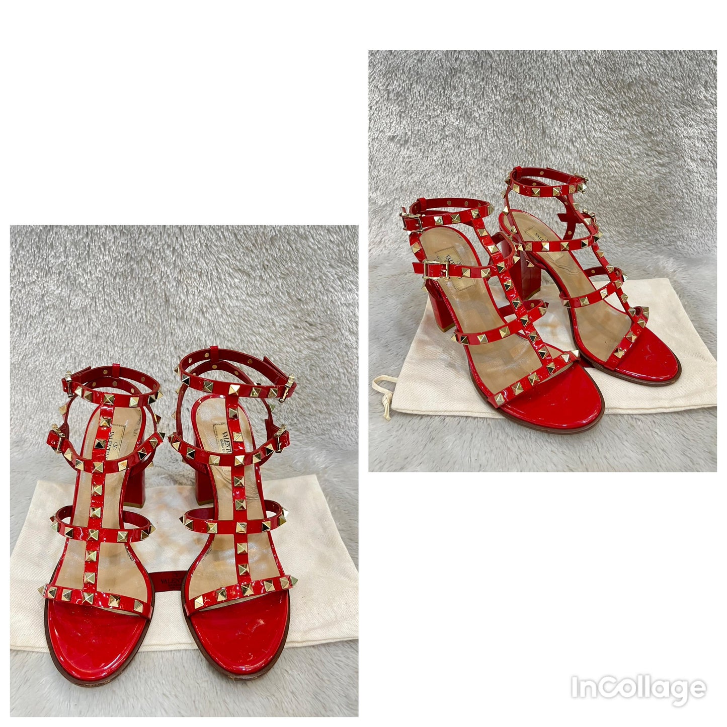 Valentino Ankle Strap Sandals Rockstud Patent Red Size 40