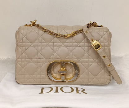 Dior Caro Medium Cannage Powder Beige Enamel Chain GHW 2023
