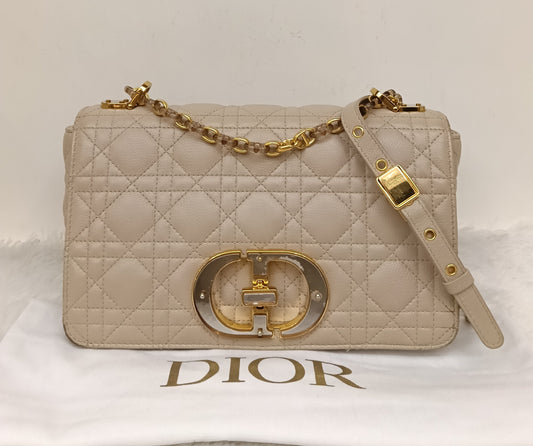 Dior Caro Medium Cannage Powder Beige Enamel Chain GHW 2023