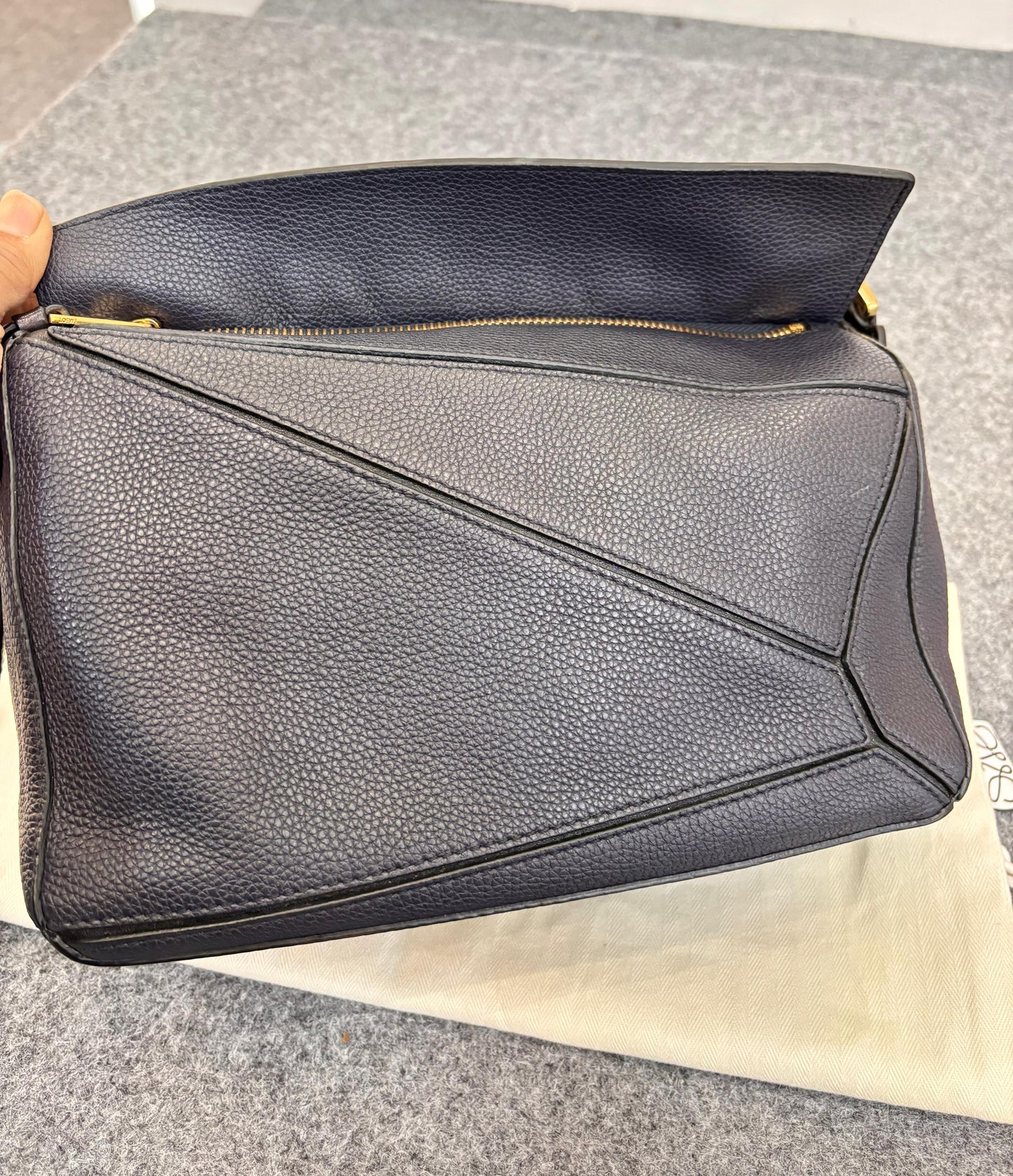 Loewe Puzzle Small Grained Navy Black GHW 2018