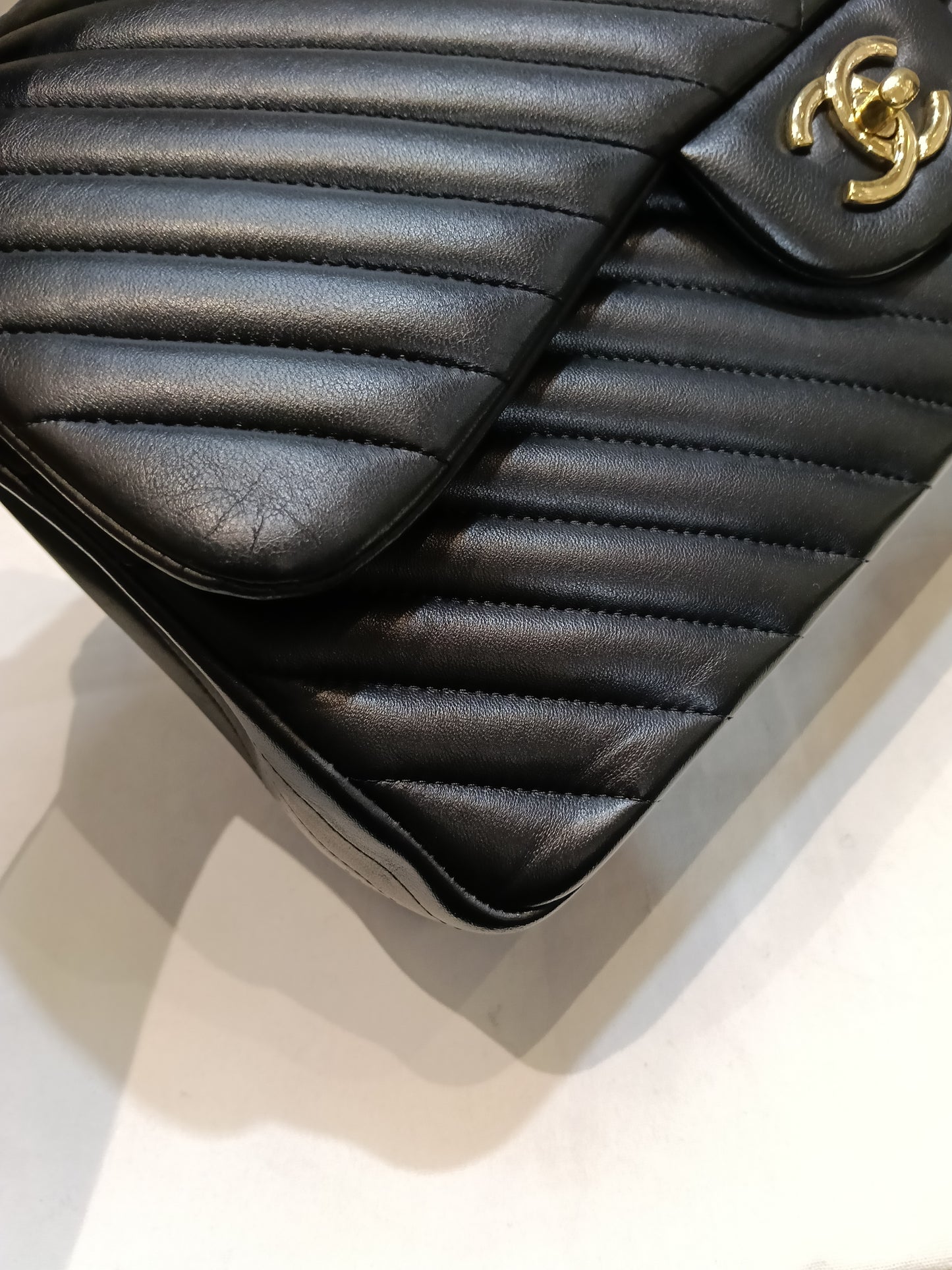 Chanel Jumbo Chevron Lamb Black GHW DF #27