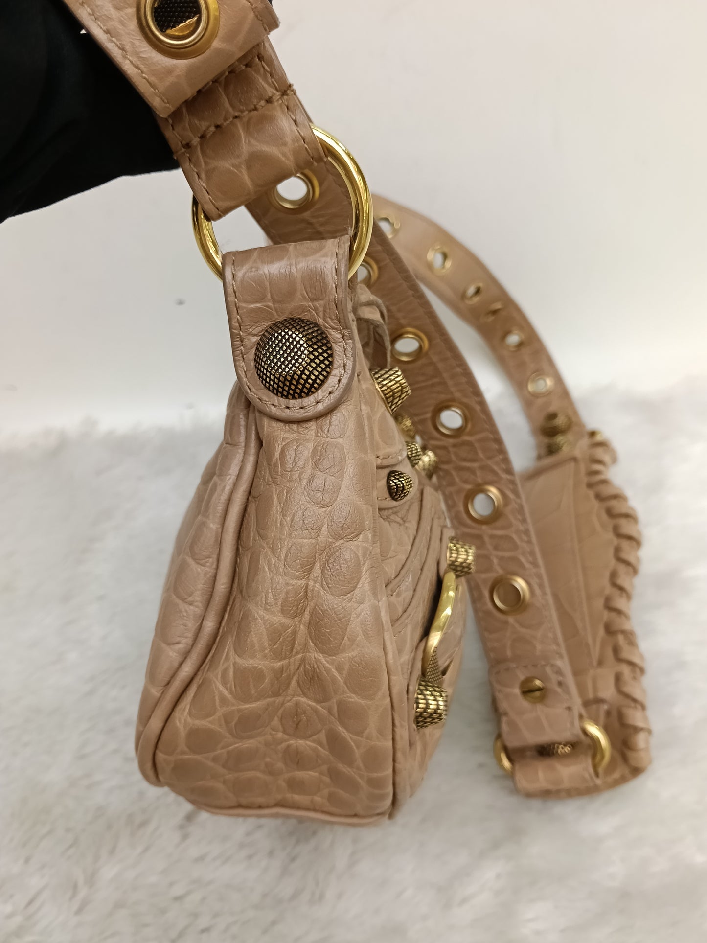 Balenciaga Le Cagole XS Croco Embossed Nude RGHW 2023