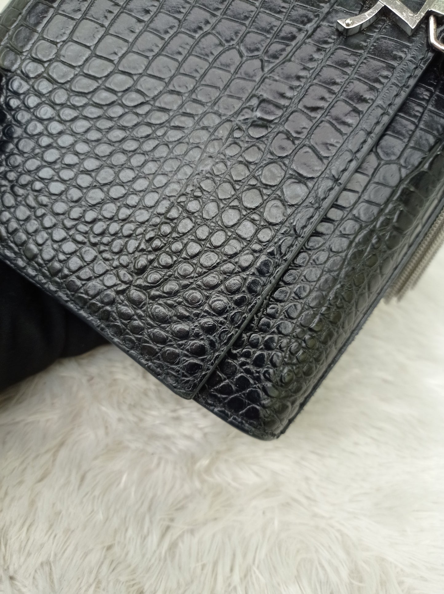 YsL Kate Tassel Medium Croco Embossed Black SHW 2018