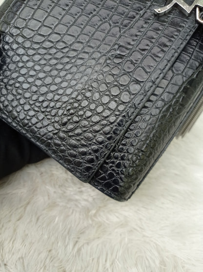 YsL Kate Tassel Medium Croco Embossed Black SHW 2018