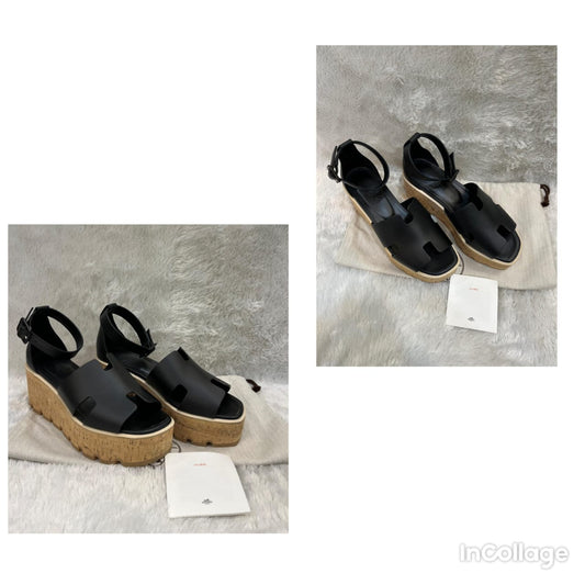 *NEW* Hermes Elda Espadrilles Wedges Black Size 38