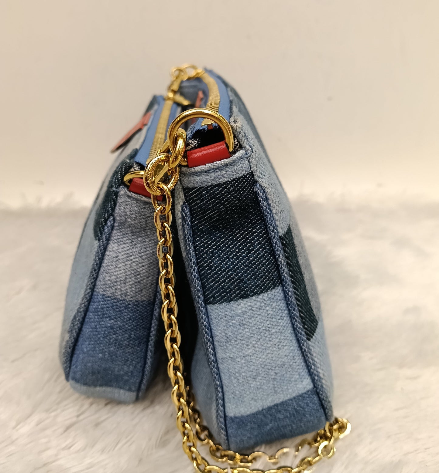 LV Multi Pochette Accessories Monogram Denim Blue Rouge 2019