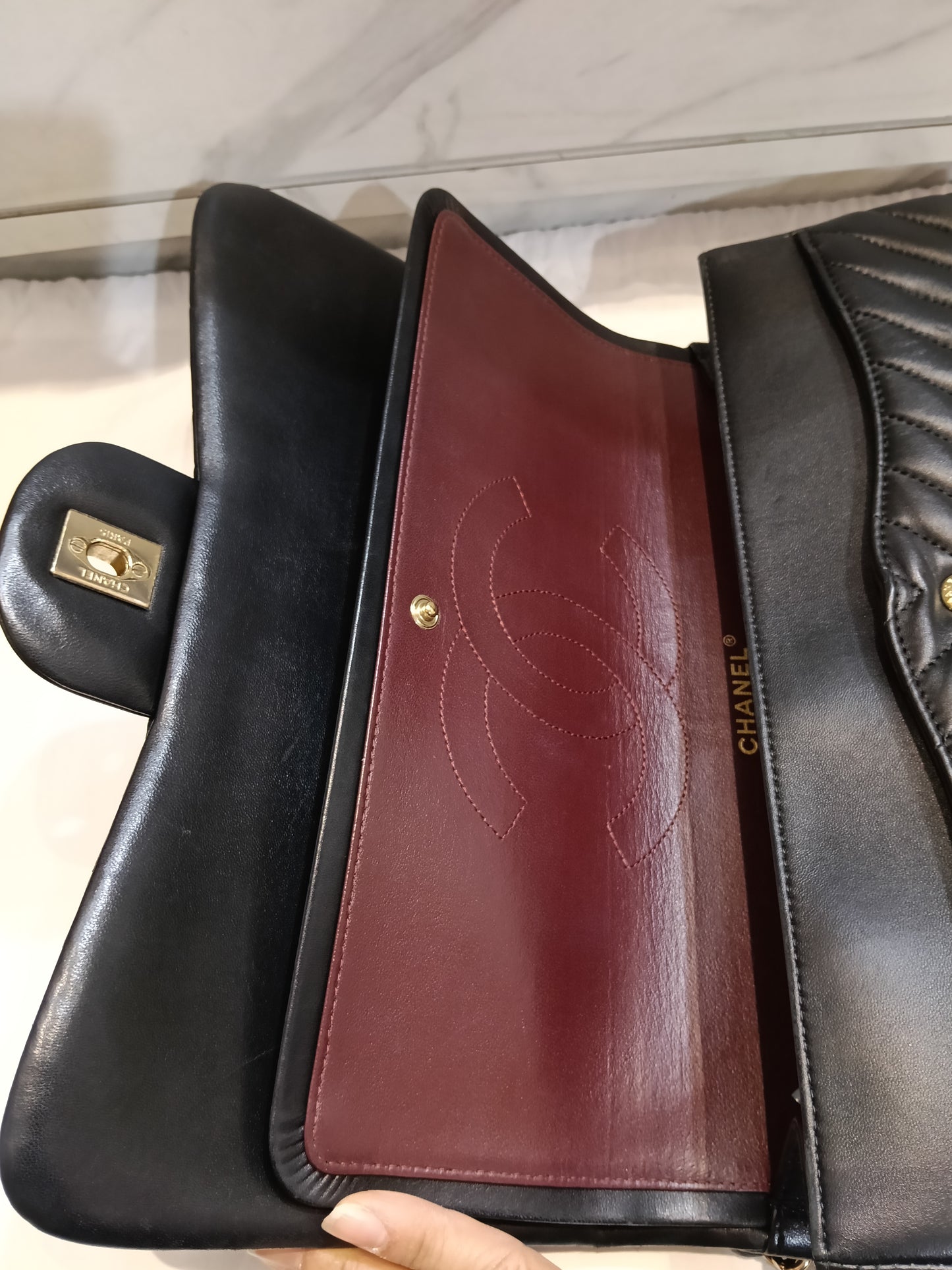 Chanel Jumbo Chevron Lamb Black GHW DF #27