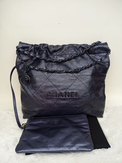 Chanel C22 Small Calfskin Iridescent Blue Metallic (CHIP)