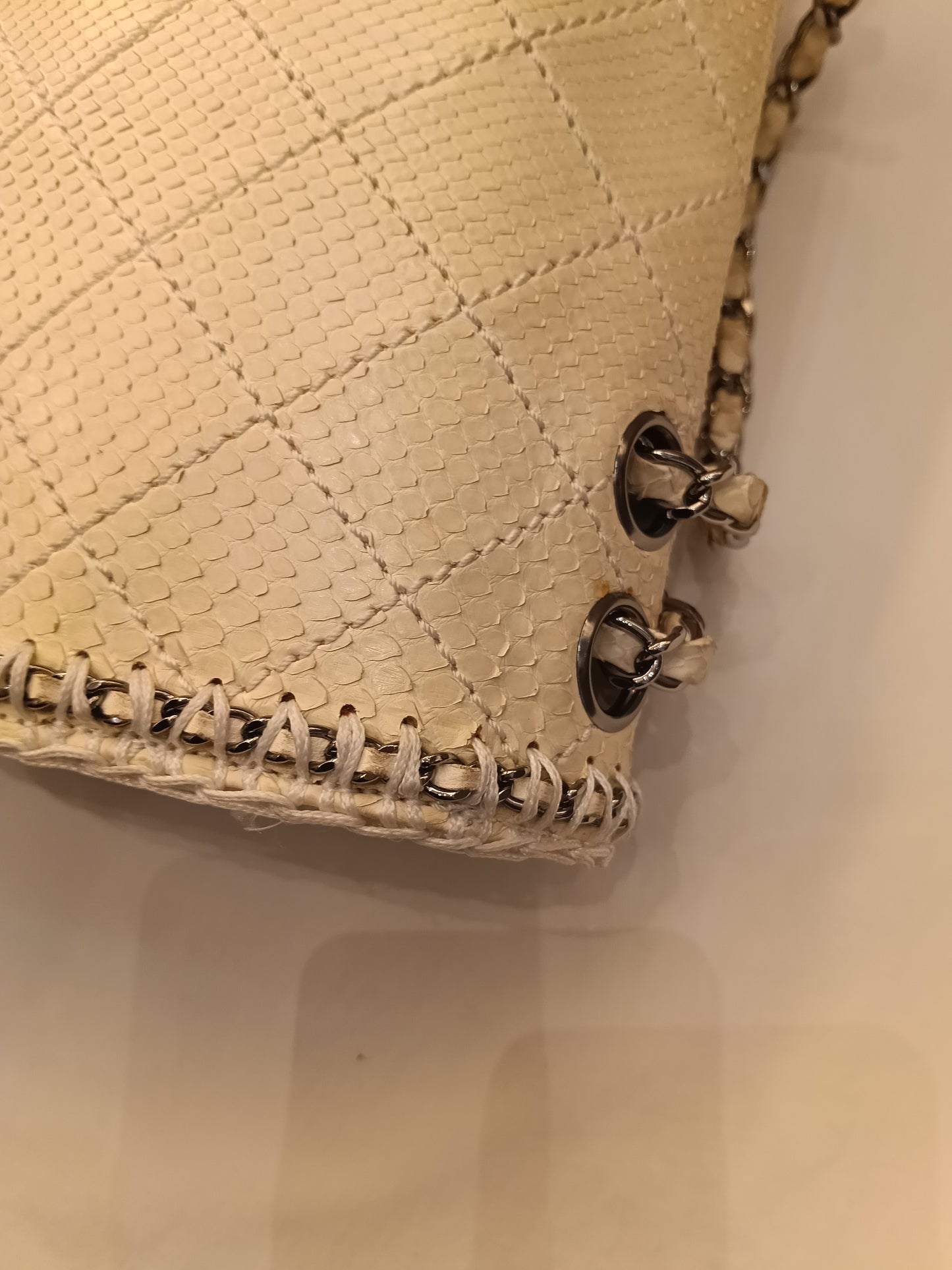 Chanel Turn Lock Flap Chain Python White SHW #11