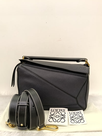 Loewe Puzzle Small Grained Midnight Blue Black GHW 2019