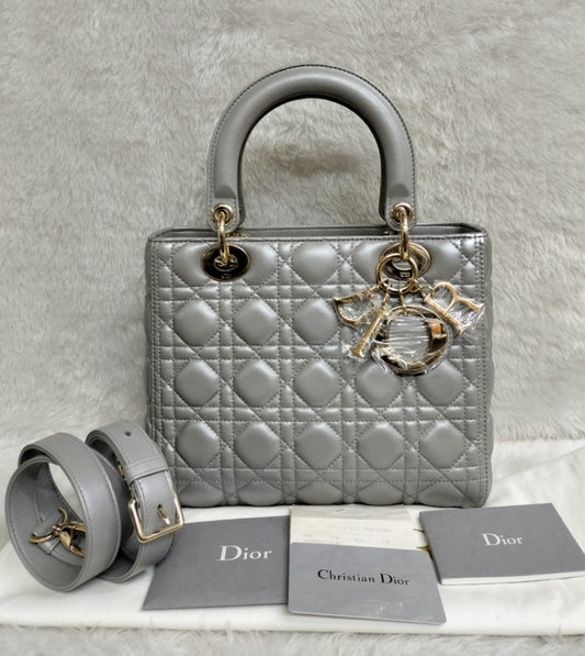 Lady Dior Medium Lamb Grey GHW (Rec 2020)