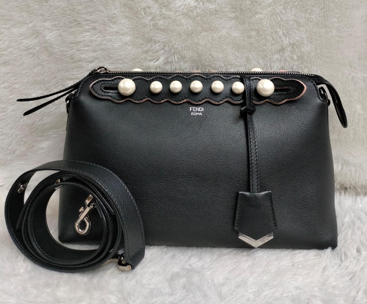 Fendi BTW Medium Black Scalloped Pearl SHW