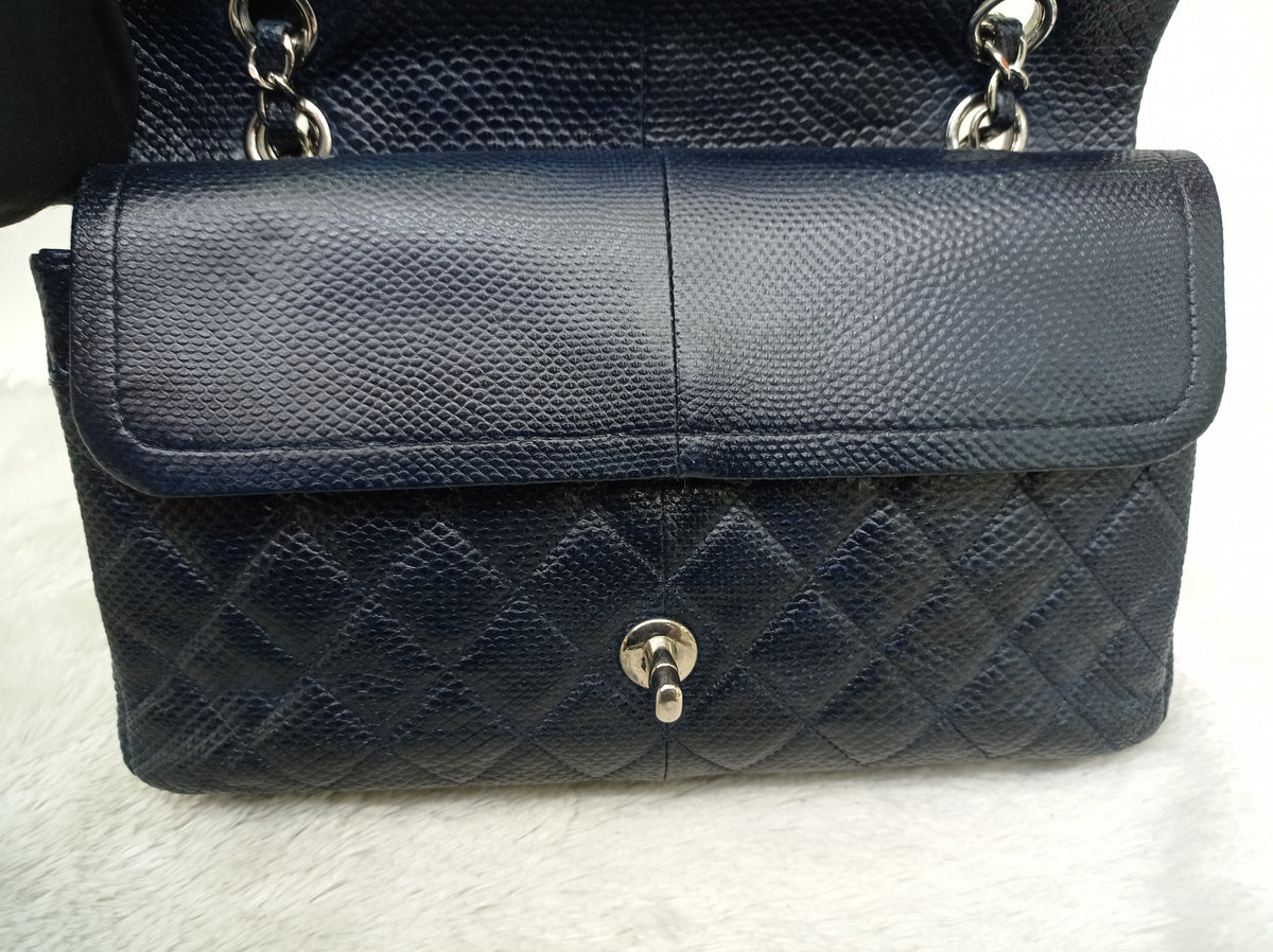 Chanel Medium Karung Snake Skin Navy SHW DF #14
