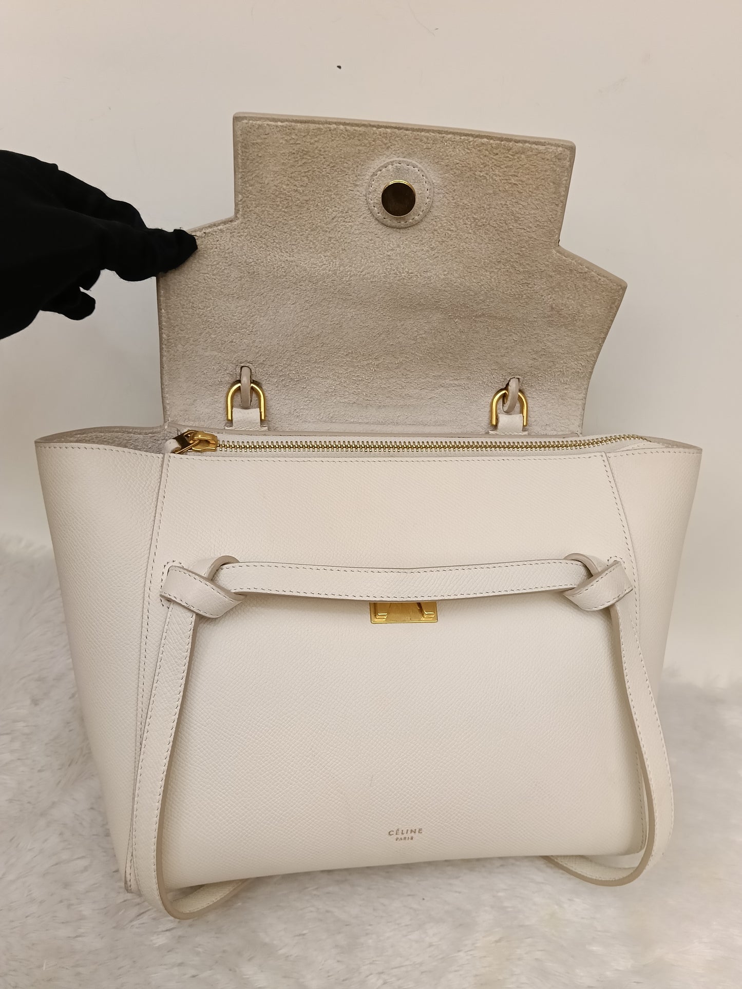 Celine Micro Belt Grained White GHW 2017