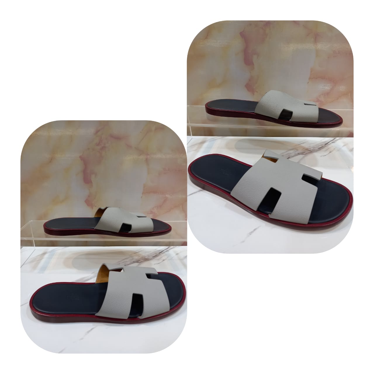 *NEW* Hermes Izmir Epsom Sandal Bleu Glacier Borde Size 41