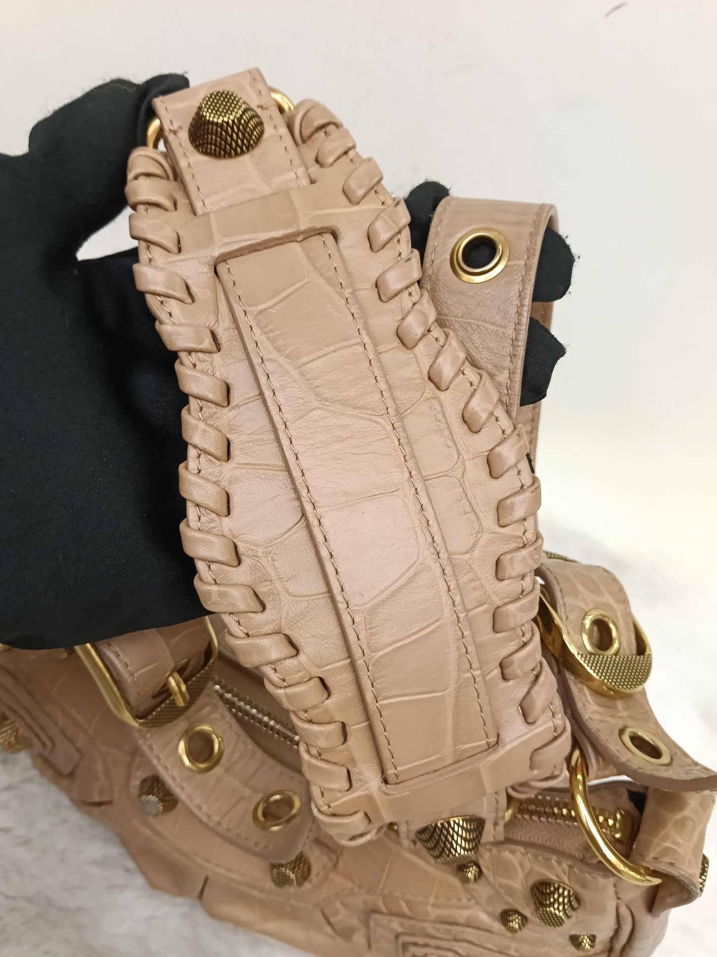 Balenciaga Le Cagole XS Croco Embossed Nude RGHW 2023