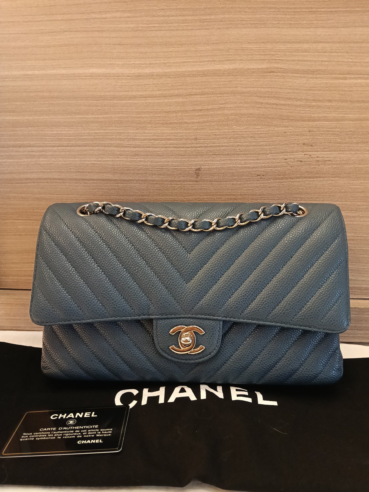 Chanel Medium Chevron Caviar Blue SHW DF #26