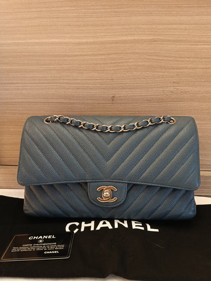 Chanel Medium Chevron Caviar Blue SHW DF #26