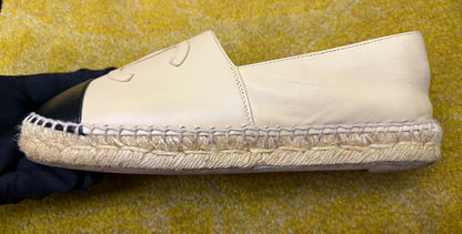 Chanel Espadrilles Leather Beige Black Size 36
