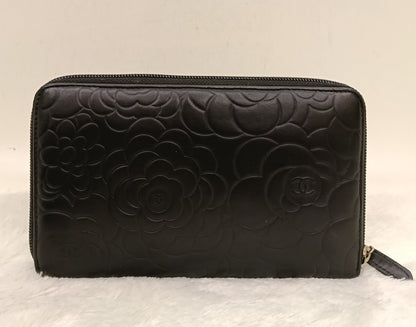 Chanel Zip Around Organizer Wallet Camellia Embossed Black Silver SHW #16